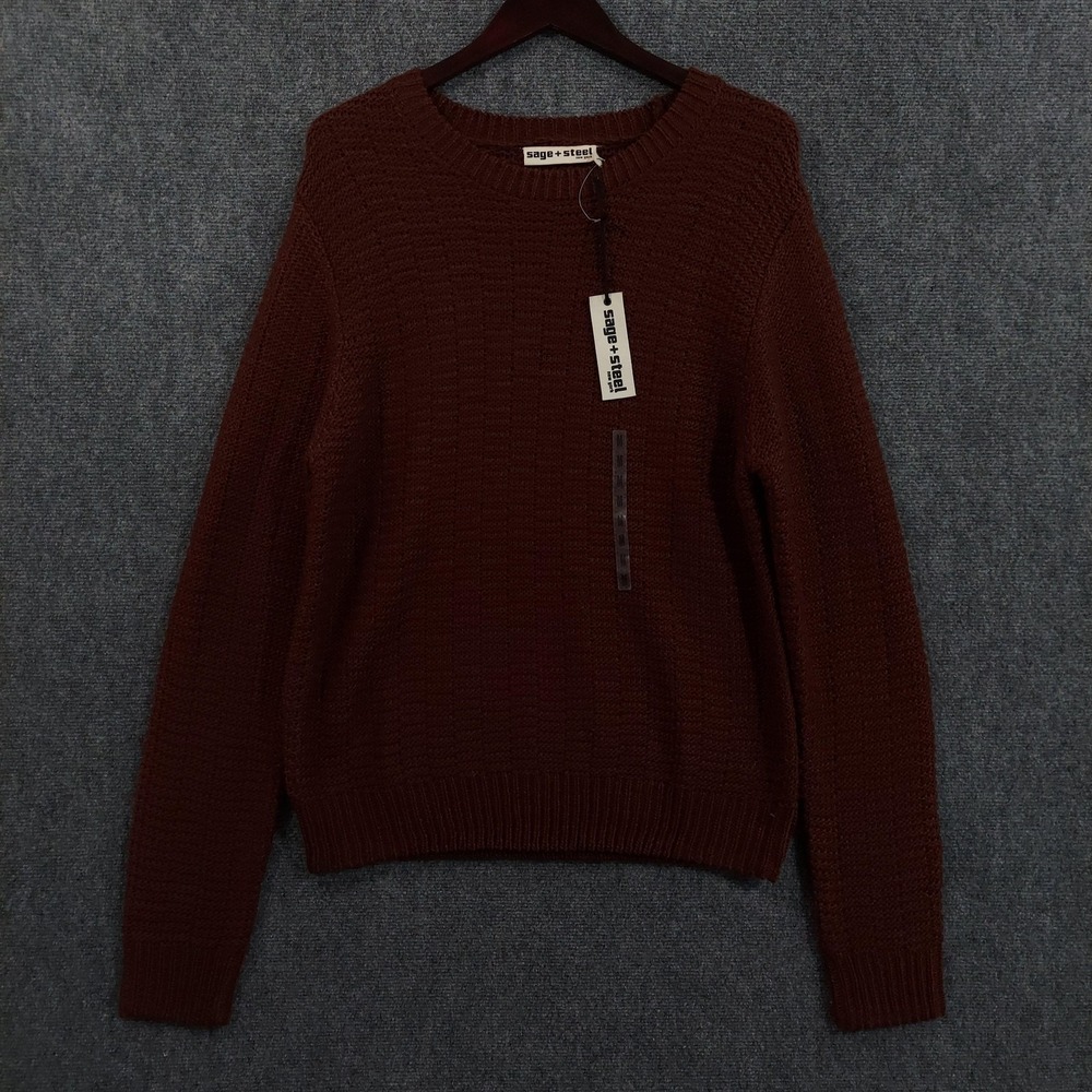 Sage + Steel Sweater Mens Medium Brown Waffle Knit Crewneck Pullover Casual